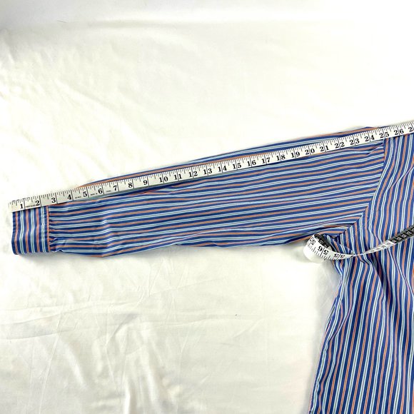 Polo Ralph Lauren Men's Medium Button Up Purple Orange Bar Stripe 120's Poplin - Picture 7 of 12